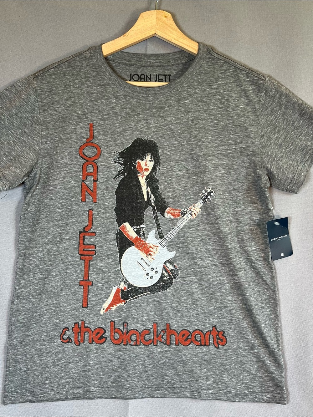 Lucky Brand Joan Jett Graphic Tee in Heather Gray with Red Accents Rock&Roll NWT